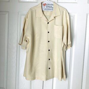 TOMMY BAHAMA Soft Yellow Background Yellow  Embossed 100% Silk Camp Shirt XL